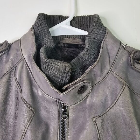 Guess Gray Leather Motorcycle Bomber Jacket - Picture 9 of 12